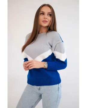 Vilnonis megztinis su ornamentu priekyje (Pilka ir mėlyna)