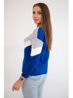 Vilnonis megztinis su ornamentu priekyje (Pilka ir mėlyna)