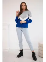 Vilnonis megztinis su ornamentu priekyje (Pilka ir mėlyna)
