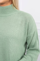 Vilnonis megztinis su aukštu kaklu (Tamsi mėtos)