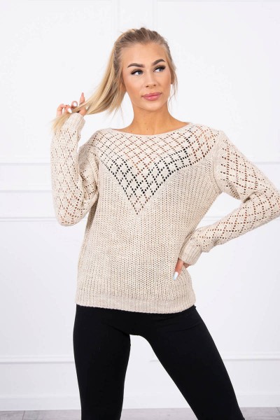 Vilnonis megztinis su skylutėmis (Šviesi smėlinė)