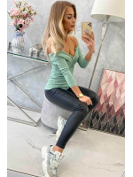 Palaidinė su V iškirpte ir 3/4 rankovėmis (Tamsi mėtos)