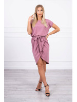 Suknelė su asimetrišku priekiu ir dirželiu (Tamsi rožinė)