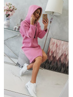 Džemperis - suknelė su gobtuvu ir skeltuku (Rožinė)