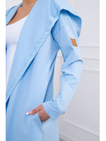 Ilgas kardiganas su gobtuvu (Žydra)