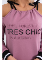 Suknelė su užrašu „Tres Chic“ (Tamsi rožinė)