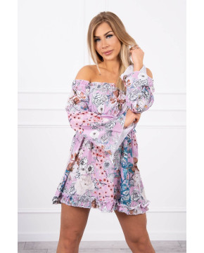 Gėlėta suknelė su ilgomis rankovėmis ir atvirais pečiais (Violetinė) Gėlėta suknelė su ilgomis rankovėmis ir atvirais pečiais (Violetinė)