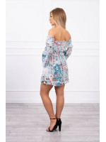 Gėlėta suknelė su ilgomis rankovėmis ir atvirais pečiais (Mėtos)