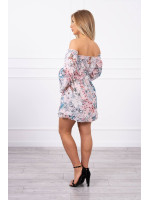 Gėlėta suknelė su ilgomis rankovėmis ir atvirais pečiais (Šviesiai rožinė)