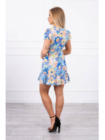 Gėlėta suknelė su V formos iškirpte (Mėlyna)