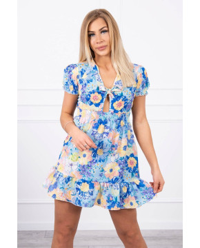 Gėlėta suknelė su V formos iškirpte (Mėlyna) Gėlėta suknelė su V formos iškirpte (Mėlyna)