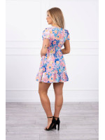 Gėlėta suknelė su V formos iškirpte (Mėlyna su violetine)