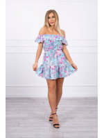 Trumpa gėlėta suknelė su atvirais pečiais (Mėtos)