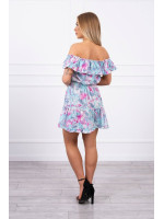 Trumpa gėlėta suknelė su atvirais pečiais (Mėtos)