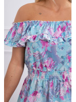 Trumpa gėlėta suknelė su atvirais pečiais (Mėtos)