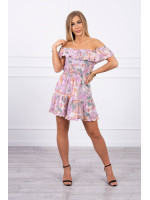 Trumpa gėlėta suknelė su atvirais pečiais (Violetinė)