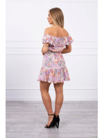 Trumpa gėlėta suknelė su atvirais pečiais (Violetinė)