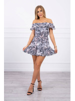 Trumpa gėlėta suknelė su atvirais pečiais (Juoda)