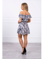 Trumpa gėlėta suknelė su atvirais pečiais (Juoda)