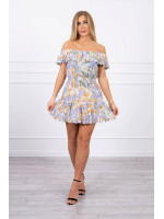 Trumpa gėlėta suknelė su atvirais pečiais (Žalia)