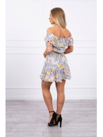 Trumpa gėlėta suknelė su atvirais pečiais (Žalia)