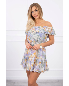 Trumpa gėlėta suknelė su atvirais pečiais (Žalia) Trumpa gėlėta suknelė su atvirais pečiais (Žalia)