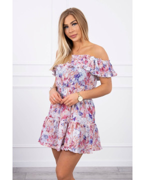 Trumpa gėlėta suknelė su atvirais pečiais (Tamsi rožinė) Trumpa gėlėta suknelė su atvirais pečiais (Tamsi rožinė)