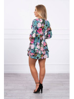 Gėlėta suknelė su V iškirpte ir dirželiu (Juoda)