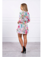 Gėlėta suknelė su V iškirpte ir dirželiu (Šviesiai rožinė)