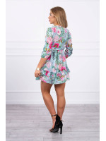 Gėlėta suknelė su V iškirpte ir dirželiu (Mėtos)