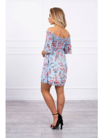 Gėlėta suknelė su plačiomis rankovėmis (Žydra)