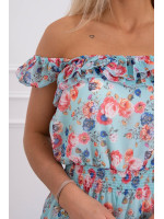 Gėlėta suknelė su atvirais pečiais (Mėtos)