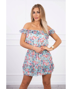 Gėlėta suknelė su atvirais pečiais (Mėtos) Gėlėta suknelė su atvirais pečiais (Mėtos)