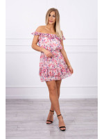 Gėlėta suknelė su atvirais pečiais (Šviesiai rožinė)