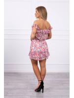 Gėlėta suknelė su atvirais pečiais (Šviesiai rožinė)