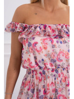 Gėlėta suknelė su atvirais pečiais (Šviesiai rožinė)