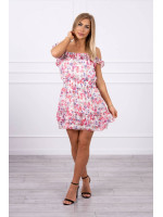 Gėlėta suknelė su atvirais pečiais (Balta)