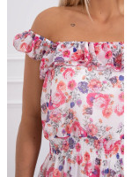 Gėlėta suknelė su atvirais pečiais (Balta)