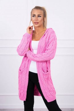 Ilgas megztinis – kardiganas su pynėmis (Šviesi rožinė)