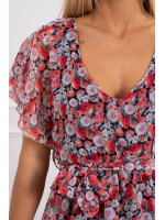 Gėlėta suknelė su dirželiu (Juoda)