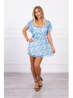 Gėlėta suknelė su dirželiu (Mėlyna)