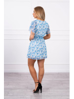 Gėlėta suknelė su dirželiu (Mėlyna)