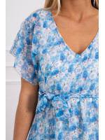 Gėlėta suknelė su dirželiu (Mėlyna)