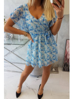 Gėlėta suknelė su dirželiu (Mėlyna)