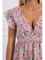 Gėlėta suknelė su raukinukais (Šviesiai rožinė)