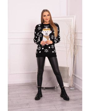 Kalėdinis megztinis su mešiuku (Juoda) Kalėdinis megztinis su mešiuku (Juoda)