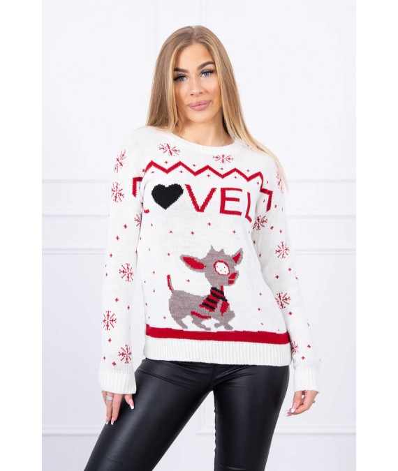 Kalėdinis megztinis su užrašu „Lovely“ (Drobės spalvos)