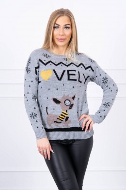Kalėdinis megztinis su užrašu „Lovely“ (Pilka)