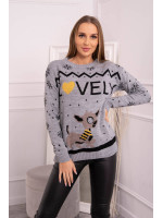 Kalėdinis megztinis su užrašu „Lovely“ (Pilka)