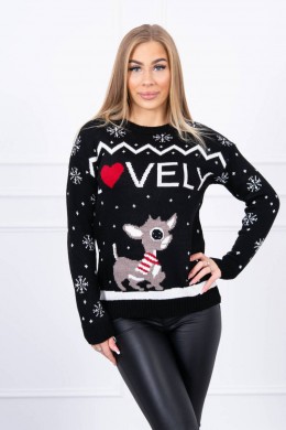 Kalėdinis megztinis su užrašu „Lovely“ (Juoda)